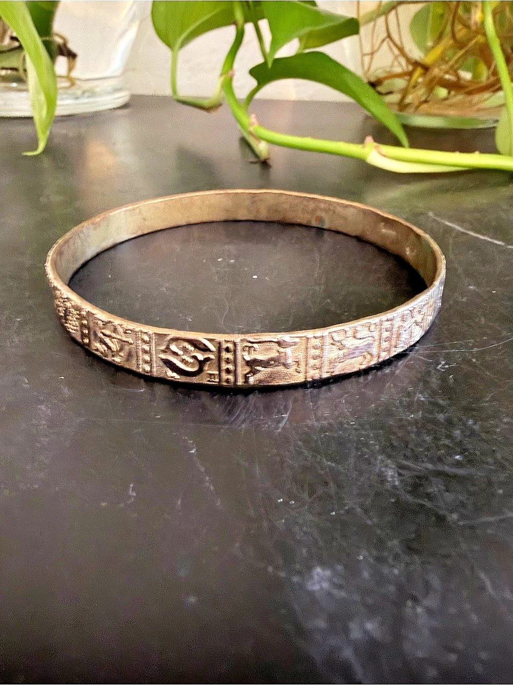 Vintage Taxco 925 Silver Engraved Zodiac Motif Bangle Bracelet